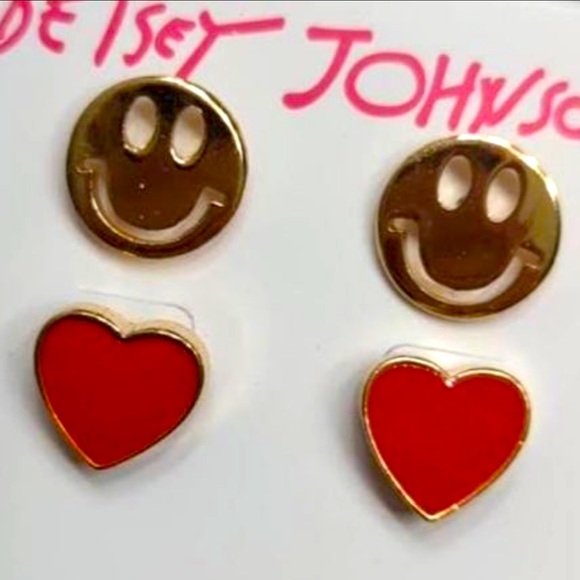 New Betsey Johnson Smiley Stud Earrings Set - Picture 3 of 6